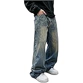 DISLANBO Men's Baggy Straight-Leg Hip Hop Jeans Casual Wide Leg Y2k Skateboard Vintage Denim Pants Streetwear