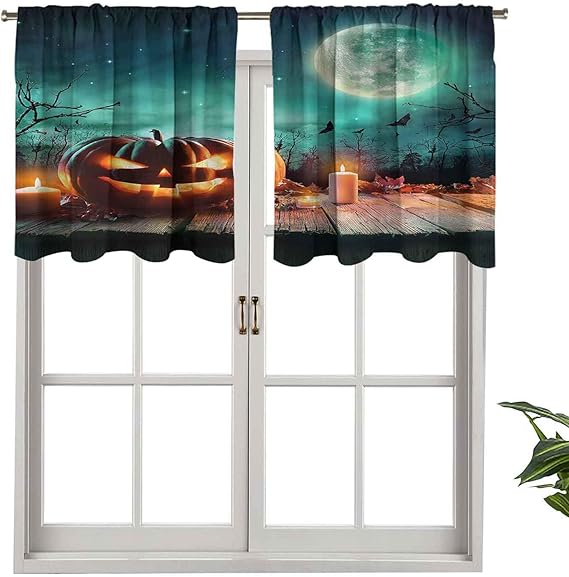 Hiiiman Cortina moderna para ventana con cenefa de ambiente nocturno