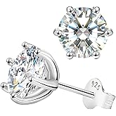Saintda S925 Sterling Silver Moissanite Earrings for Women 0.3-2ct D Color VVS1 FL Clarity Excellent Round Cut Lab Grown Diamond Gold/Ruthenium Vermeil Earrings Gifts