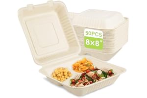 greensight Compostable Take Out Food Container 8X8, With 3 Compartments 50 Pack Disposable To Go Food Boxes, Biodegradable Clamshell Food Container, Eco-Friendly Made From Sugarcane Fibers