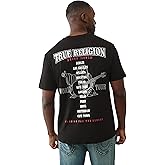 True Religion Men's Short Sleeve Flock Buddha Tee – Crewneck Graphic T-Shirt