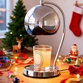 WARMCITY Candle Lamp Warmer, Wide Base Scented Candle Warmer with Timer and Dimmer, Modern Candle Melting Lattern, Home Decor Table Lamp (Silver)