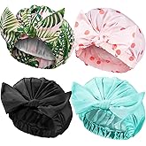 Floraltop 4 Pcs Shower Caps for Women, Waterproof Reusable Shower Hair Caps Bowknot Satin Bath Hair Caps Elastic Hem Turban Shower Bath Caps for Long Short Curly Hair Women Girls (Dot)