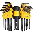 Topline 27-Piece Long Arm Allen Wrench Set with Ball End, SAE, Metric Hex Key Set Included, Hex L-Key Set, Portable Allen Key Set With Storage Rack for Basic Home Repair and General Applications