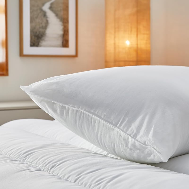 Home - Pack 2 Almohadas de Fibra Hipoalergénica - Funda Exterior de Algodón con Tratamiento Antiácaros - Firmeza Baja, Dormir Boca Abajo, 60 cm, 60 x 40 cm