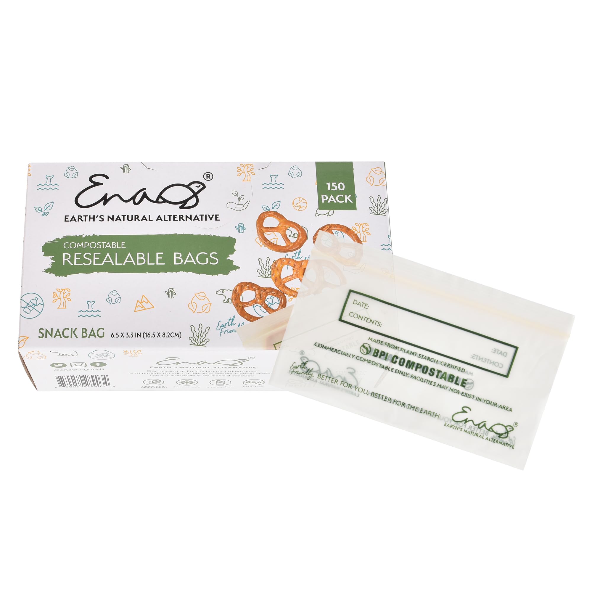 Photo 1 of 100% Compostable Food Storage Bags [Snack 150 Pack] Eco-Friendly Freezer Bags, Resealable Bags, Heavy-Duty, Reusable, Off-White by Earth's Natural Alternative