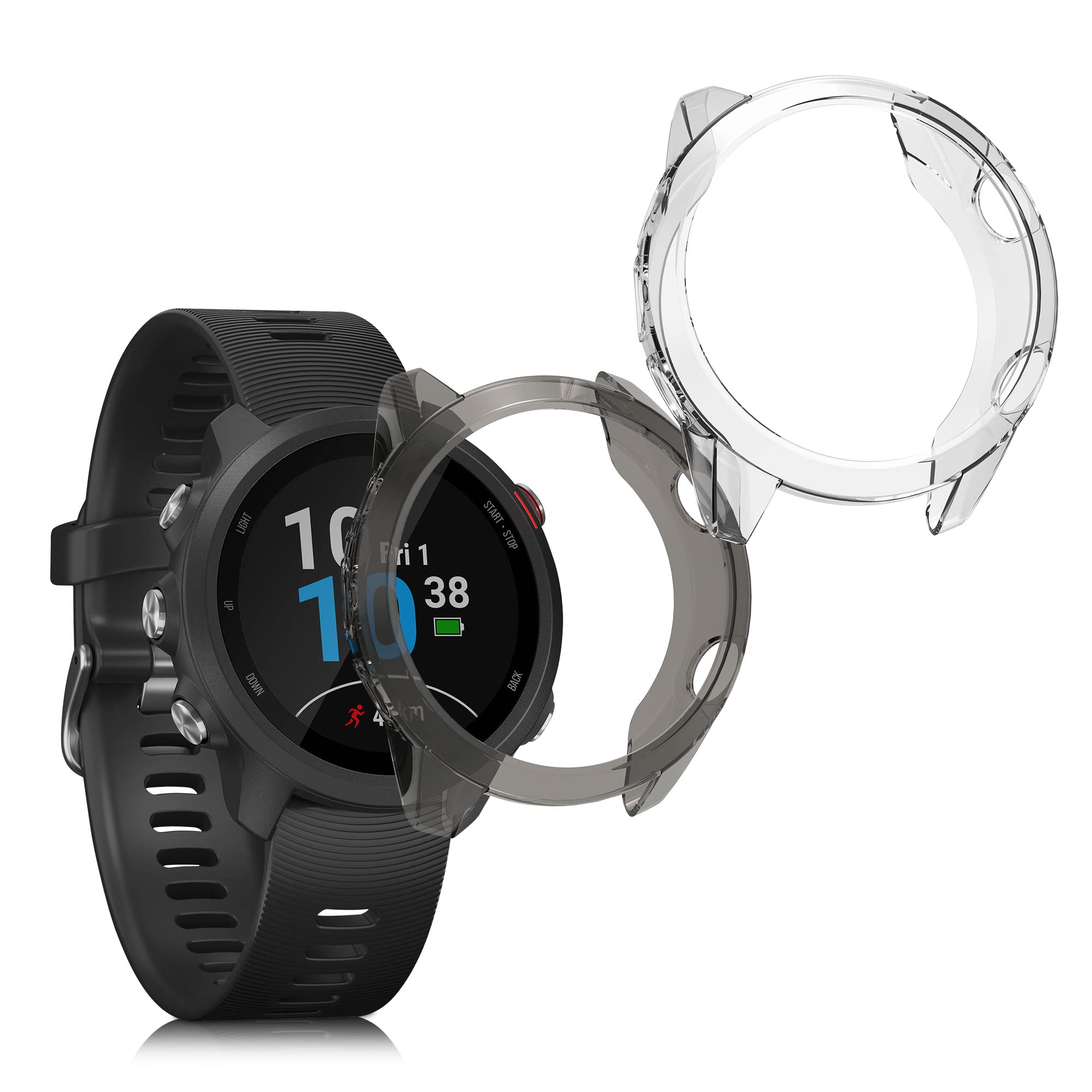kwmobile Frame Cover Compatible with Garmin Forerunner 245/245 Music Cover (2-Pack) - Clear Silicone Case - Black/Transparent