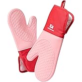 Kitchen Mama UltraShield Silicone Oven Mitts – Heat Resistant, Non-Slip Surface, Durable, Safe, Pot Holders, Flexible Waterproof Glove Set, Perfect for Cooking, Baking, Grilling, BBQ (Red)