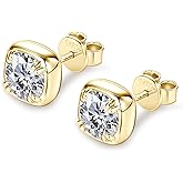 Surcha 1ct Moissanite Square Stud Earrings, 6.5mm D Color VVS1 Moissanites, 925 Sterling Silver Square Earrings for Women and Men Birthday Jewelry Gifts