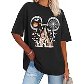 Halloween Shirts for Women Oversized Magic Kingdom Shirt Ghosts Spiders T-Shirt Spooky Season Graphic Tees Pumpkin Face Tee