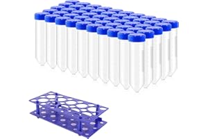Aeseusia 50 PCS 50ml Plastic Centrifuge Tubes with Screw Cap, 50 PCS 50ml Plastic Conical Tube Test Tubes with Cap, and 1PCS Plastic Detachable Centrifuge Tube Rack