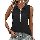 Bulotus Womens Tank Tops Summer Collared Quarter Zip Blouses Sleeveless V Neck Shirts Business Casual Tunic for Leggings