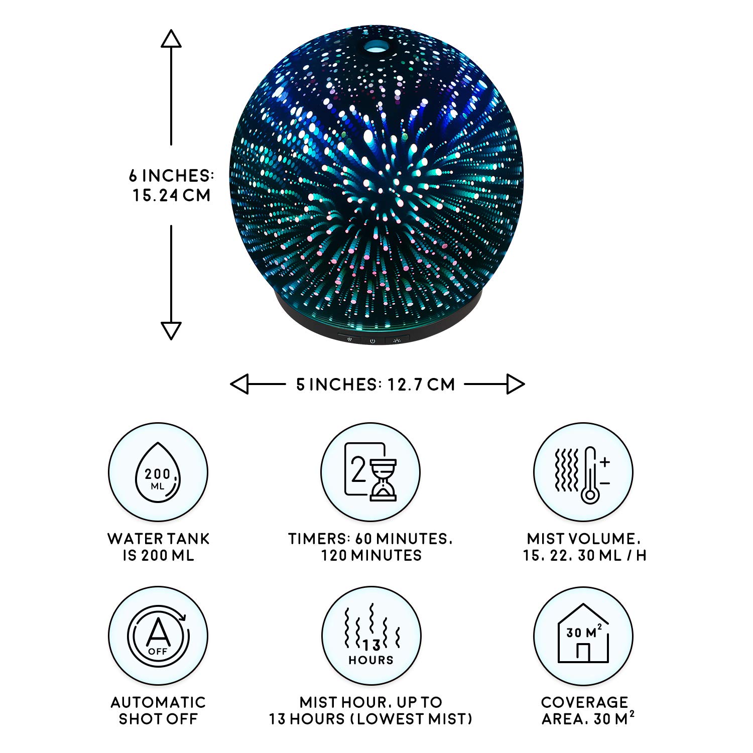 Eddax Aromatherapy Mist Diffuser With Auto Shut Off Function, 7 Colors LED Light & Large Water Tank - 3D Effect Night Light Aroma Humidifier For Home, Yoga, Bedroom, Gym