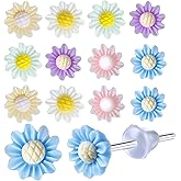 12 Pairs Plastic Post Earrings, 0.22 Inch Flower Plastic Stud Earrings for Women Girls for Sensitive Ears for Daily Wear (Multicolor)