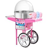 Olde Midway Cotton Candy Machine Cart with Bubble Shield, SPIN-2000 Electric Candy Floss Maker, Commercial-Grade