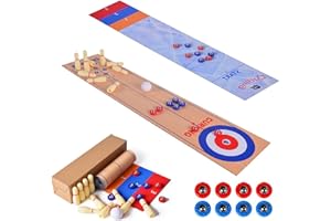 3 in 1 Table Top Shuffleboard and Curling Games, Curling Game and Bowling Set with Large Game Mat, reat Family Games for Kids