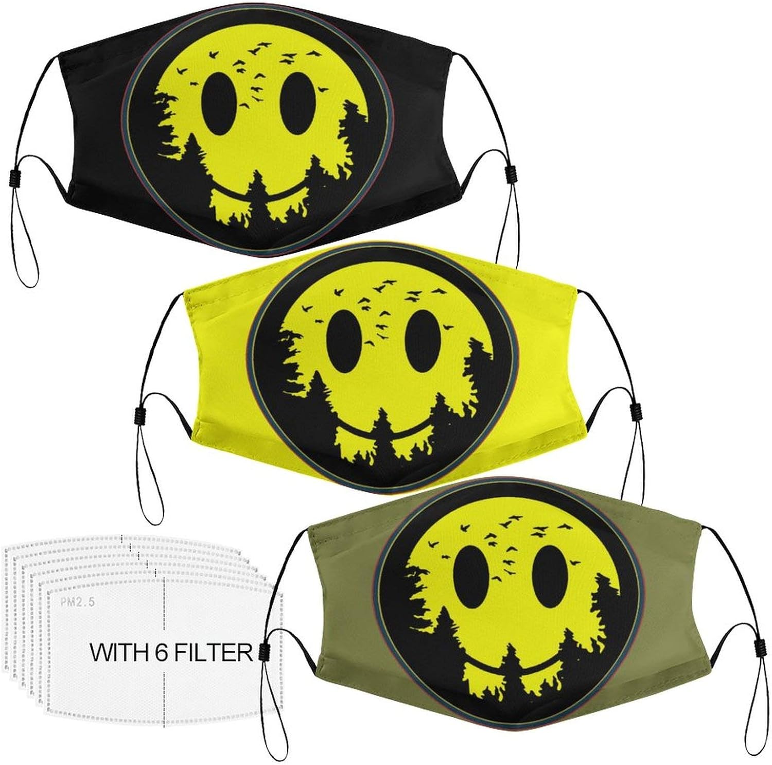 Anime Smiley Masks Reusable 3 PCS Set, Dust Mask with Filters Unisex