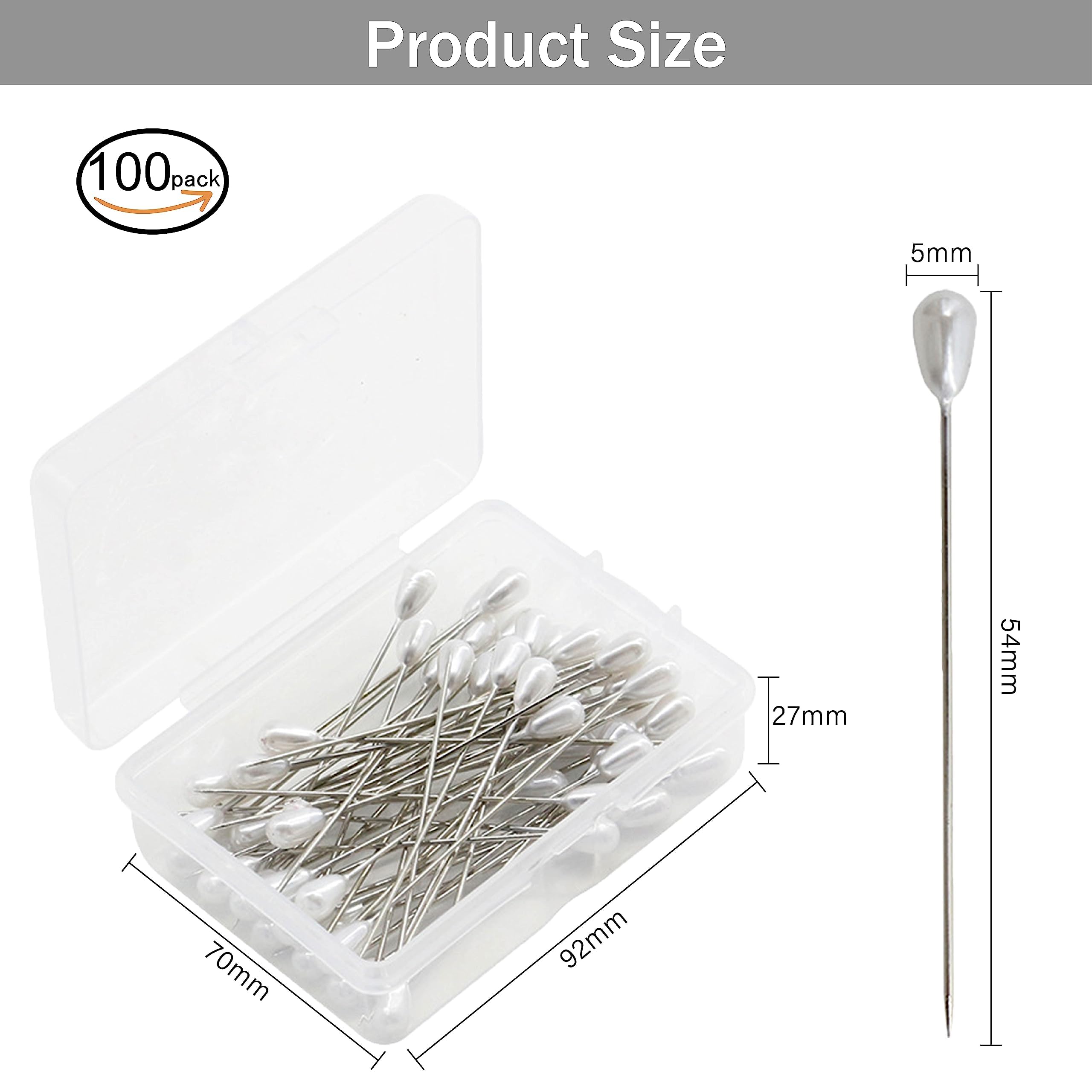 Zlongron 100 Pieces Hijab pins, Long Teardrop Pearl Head pins, Boutonniere pins, Buttonhole pins, can Also be Used for Jewelry Making Sewing Wedding Floral Decorations and DIY Crafts