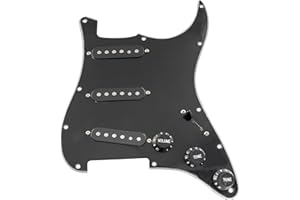 Musiclily Pro-SE ST-60SE Pre-wired SSS Pickguard with Staggered Alnico 5 Pickups for Strat Style Electric Guitar, 3Ply Black