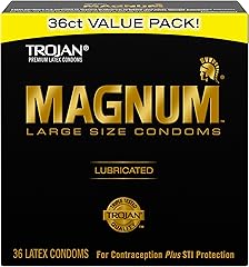 TROJAN Magnum Lubricated Large Condoms, Comfortable and Smooth Lubricated Condoms for Men, America’s Number One Condom, 36 Co