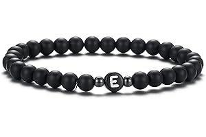XIA YAN 6mm Black Onyx and White Howlite Handmade Letter Beads Bracelets for Women Men Initial Bracelets Gifts for Women (Couples Bracelets,Friendship Bracelets)