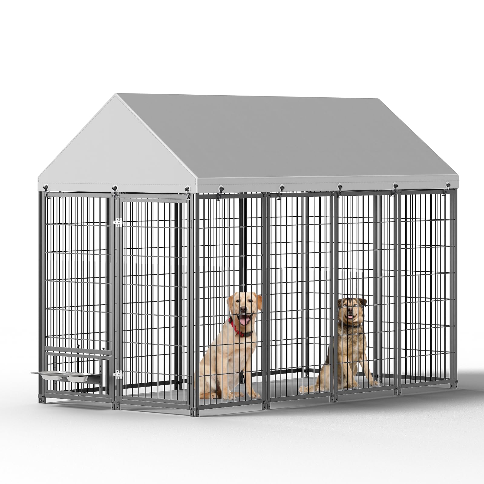 Photo 1 of *Missing partial set** KEIKI Large Outdoor Dog Kennel, 8' x 4' x 6' Metal Pet Enclosure with Roof Cover, Double-Door Lock, 2 Adjustable Feeders for Dogs, Chickens, Rabbits, Ducks