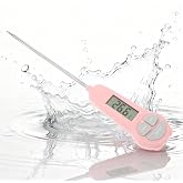 Digital Meat Thermometer Instant Read, Food Thermometer for Kitchen Oven Grill BBQ Smoker, Waterproof Probe for Cooking Grilling BBQ Baking Liquids Beef Turkey Chicken Steak Candy Temp Gauge (Pink)