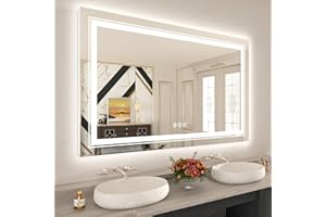 WTTY LED Bathroom Mirror 55"x30" with RGB Backlit and Front Light,Stepless Dimmable LED Mirror for Bathroom,Colored Lighted Bathroom Vanity Mirror,Anti-Fog,Memory Function,Shatter-Proof