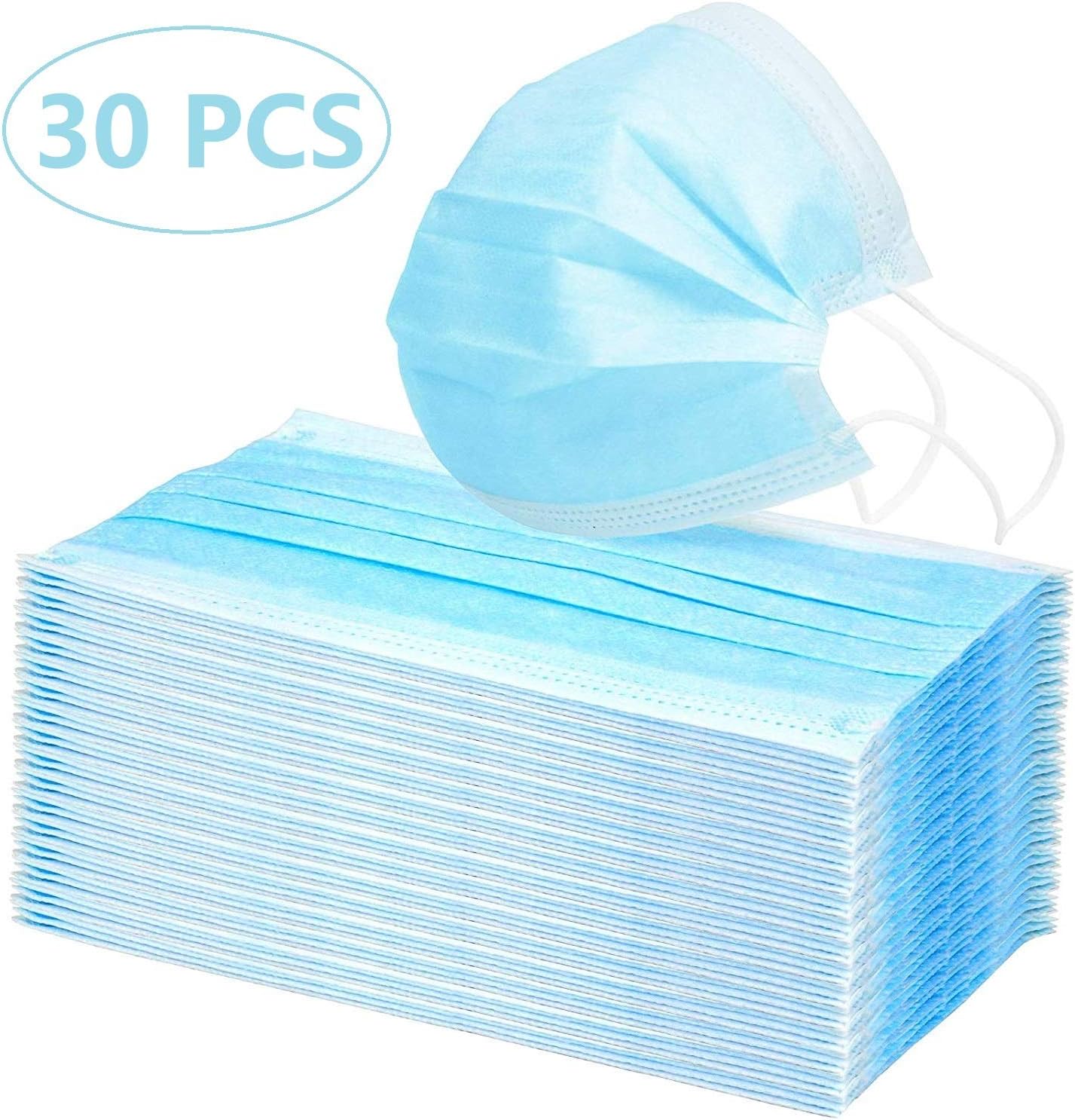 Anquer Disposable Mouth Masks, 3-Ply Medical Face Masks, Antiviral Face Shields - Elastic Earloop - Anti Dust, Germ, Virus - Personal Health Protection (30 Pack/Box) A-06