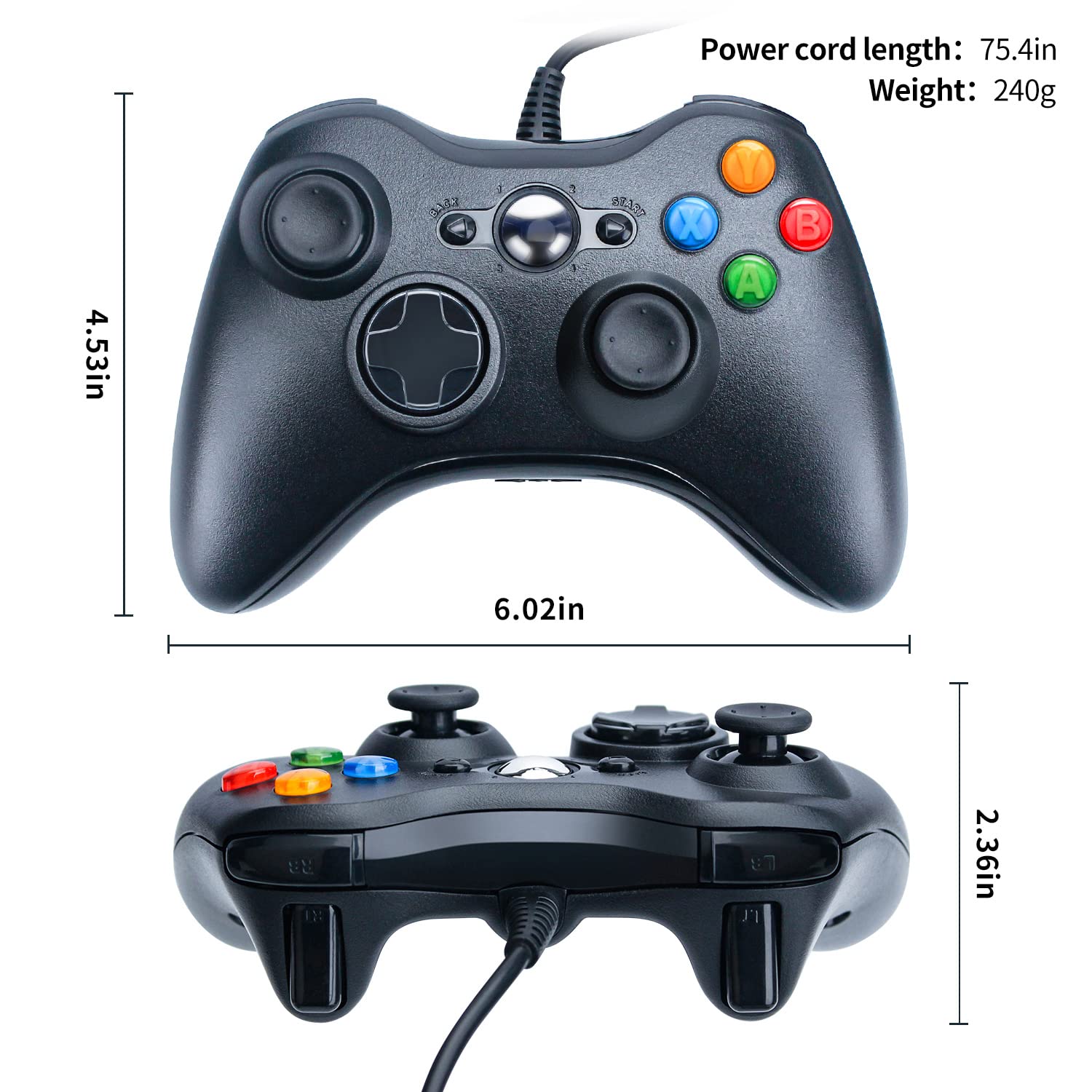 OSTENT Wired USB Controller Gamepad Joystick for Microsoft Xbox 360 Console Windows PC Laptop Computer Video Game Color Black