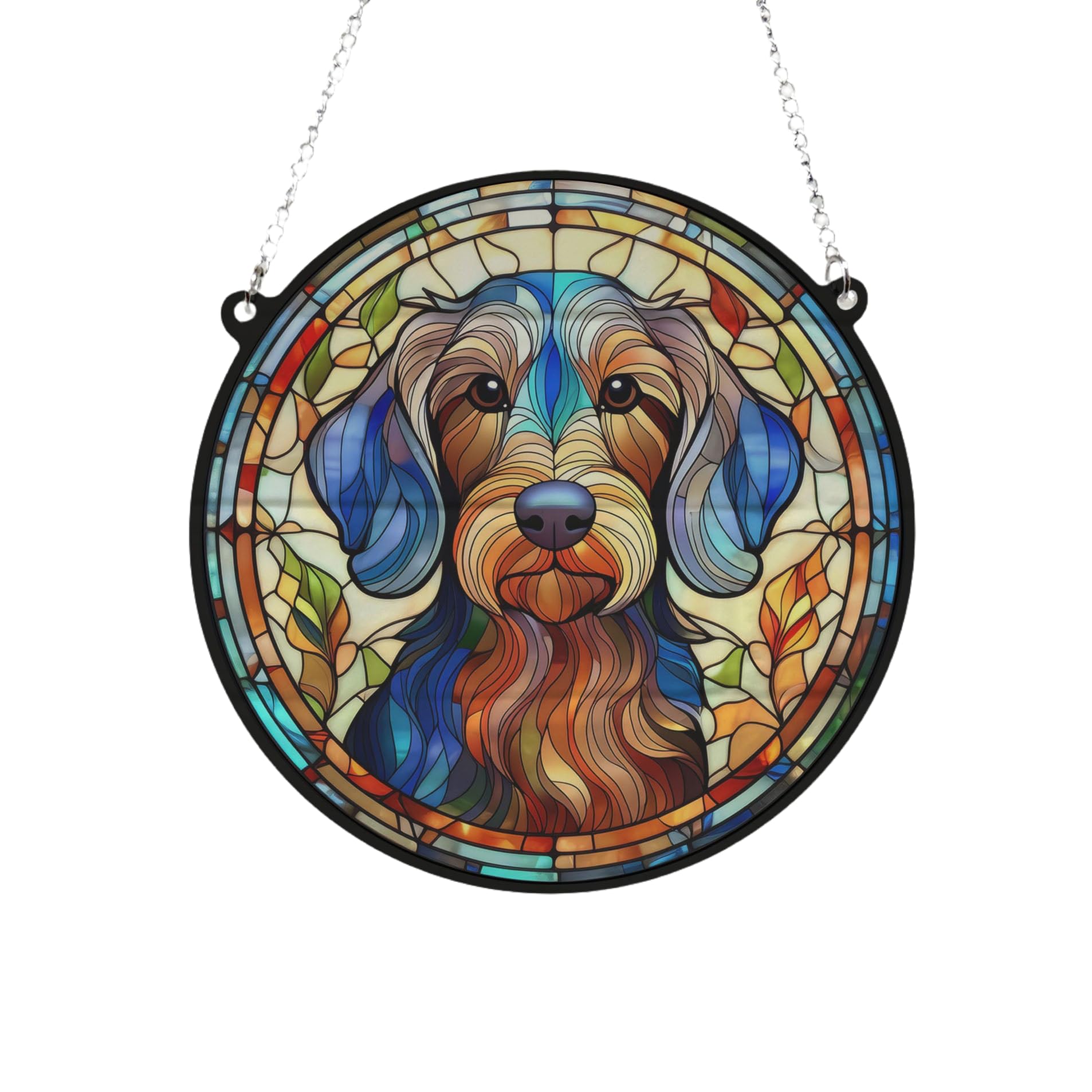 Dachshund Wirehaired Stained Glass Effect Suncatcher Gift for Dog Lovers - 19cm