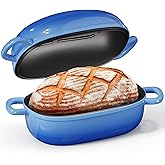 Cast Iron Dutch Bread Oven - 2.5QT Dutch Oven for Sourdough Bread Baking, Cast Iron Bread Loaf Pan with Lid, Easy Homemade Sourdough Dutch Oven, Blue Oval Bread Baking Pan, Gift for Family & Baker