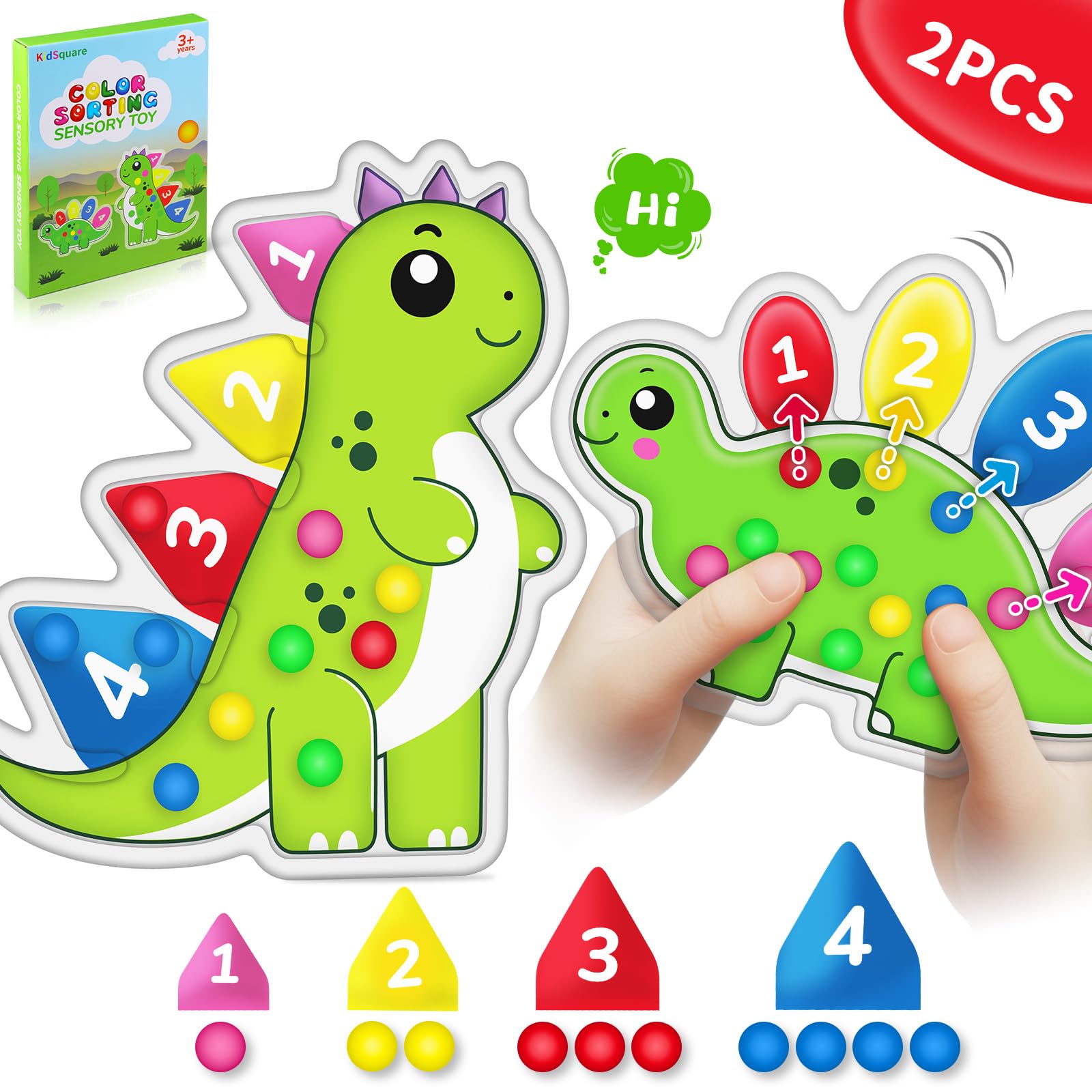 Photo 1 of 2 PCS Dinosaur Color Sorting Sensory Toys for Toddlers, Fine Motor Skills Game for Kids, Color Matching Counting, Preschool Learning, Calming Montessori Travel Toys, Gifts for Boys Girls Ages 3+