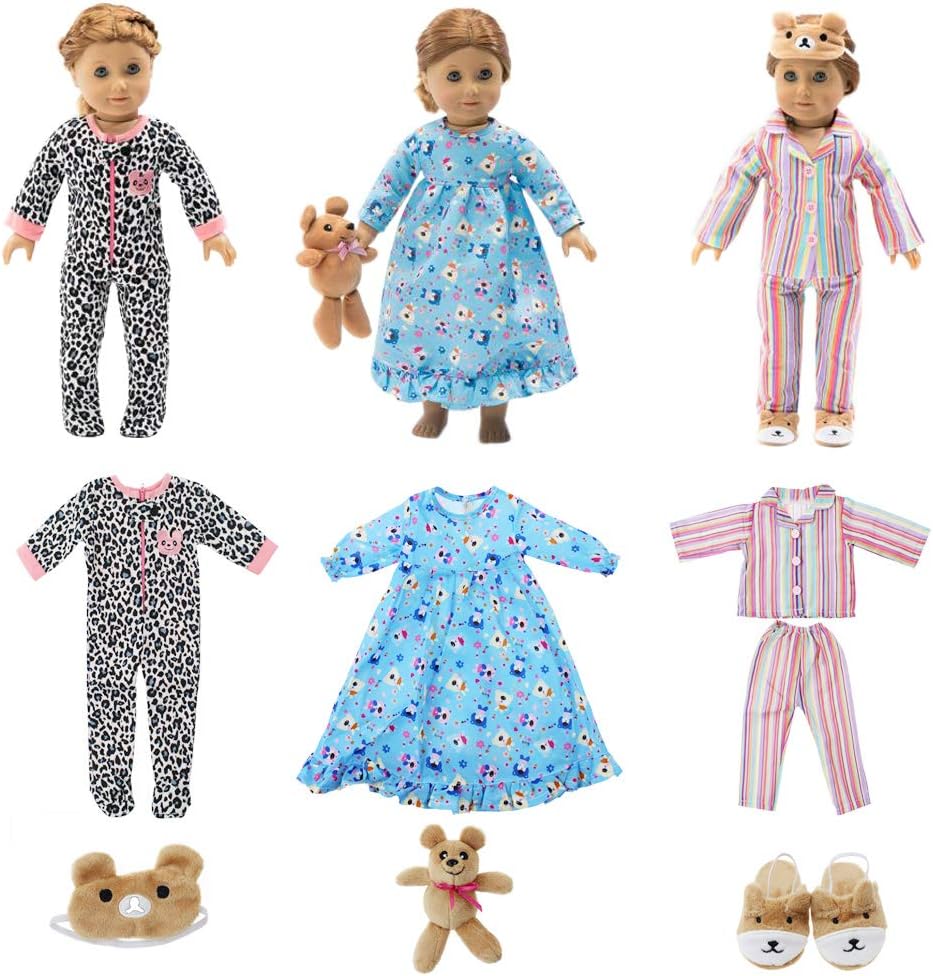 18 Inch Doll Clothes - Value Bundle-Set of 3 Doll Pajamas with Accessories, Fits 18" American Girl Dolls