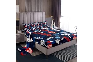 Feelyou Ice Hockey Sports Event Sheet Set Hockey Player Navy Blue Bed Sheets Kids Boys Teens Juvenile Sports Game Bed Set Win