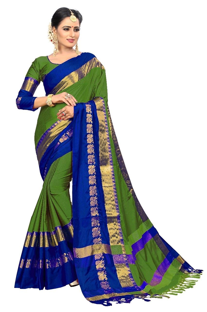 vaividhyam women's cotton silk saree with blouse.