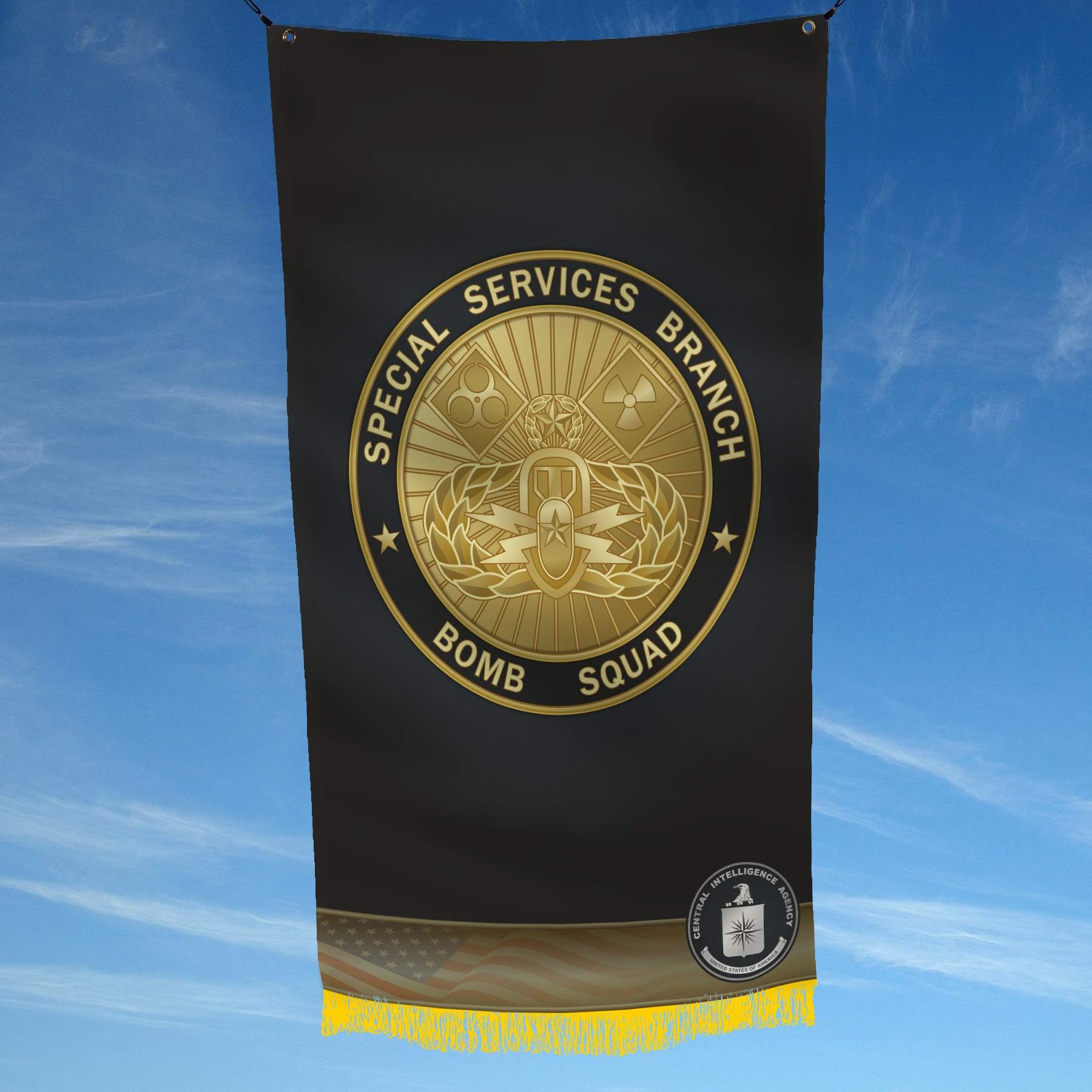 CIA Central Intelligence Agency Special Services Branch Bomb Squad USMC Garage Hangar Basement Flag 3x5 Feet