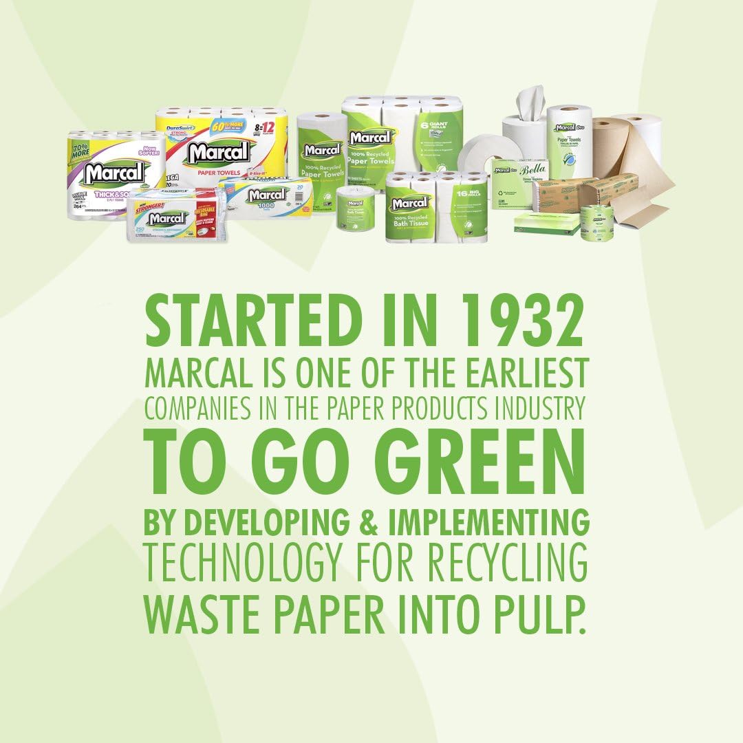 Marcal Paper Towels 100% Recycled 2-Ply, 60 Sheets Per Roll - Case of 15 Individually Wrapped Green Seal Certified 06709,White: Sports & Outdoors