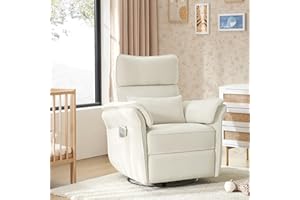 HULALA HOME Nursery Glider Recliner with Adjustable Headrest and Armrests, Power Swivel Rocker Recliner with USB Port and Storage Bags, Modern Nursery Chair for Nursing Room Bedroom, White