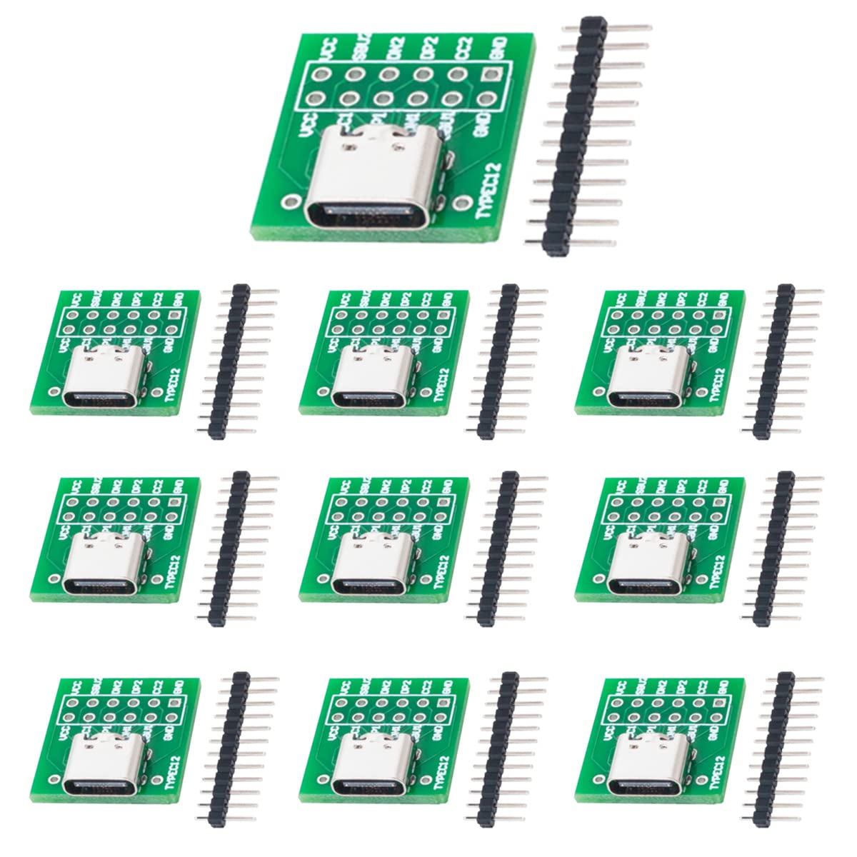 Youmile 10 Pcs Type-C USB to DIP Adapter 2.54mm 12 Pin Female Connector PCB Converter Board for DIY