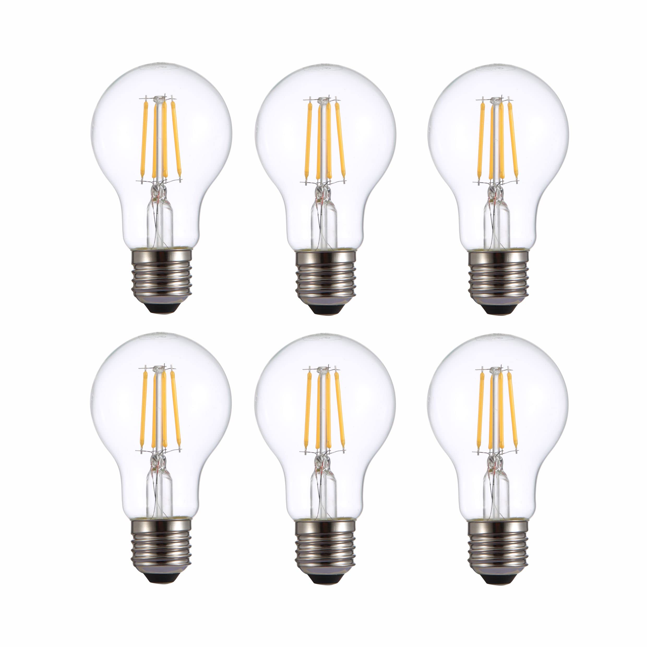 TEKLED® A60 Filament Vintage LED Bulbs | E27 Edison Screw | Energy Saving 4W Light Bulb 40W Equivalent | NONDIMMABLE Clear 2700K 470LM | 6-Pack | Warm White