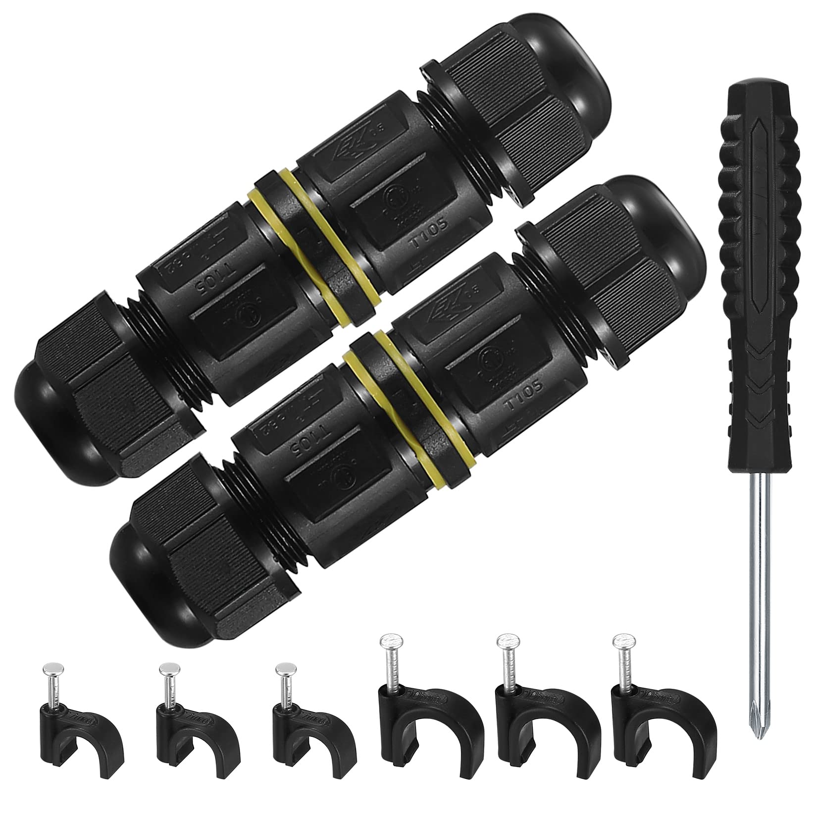 IP68 Waterproof Junction Box, Outdoor Electrical Connectors, Wire Connector External Sleeve Coupler, Extension Electrical Cable Protector Boxes for Cable Diameter Ø 4mm-8mm (Black-2 Pcs)