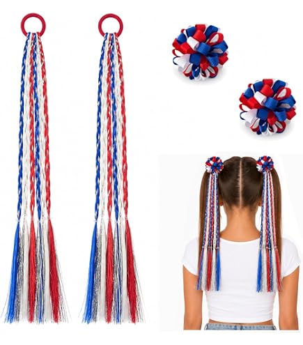Amazon.com : 2 Pcs Patriotic Hair Ties, Red White Blue  display picture 1