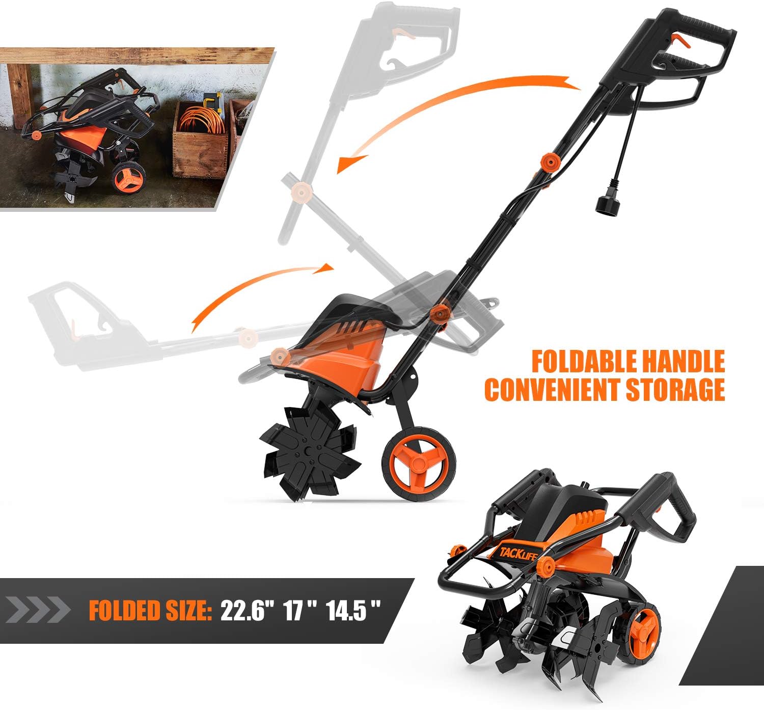 TACKLIFE Electric Tiller, Tiller, 12 Amp, 16 Inch Cultivation Width, 8" Tilling Depth, High Efficiency, Foldable Handle, Convenient Storage : Garden & Outdoor