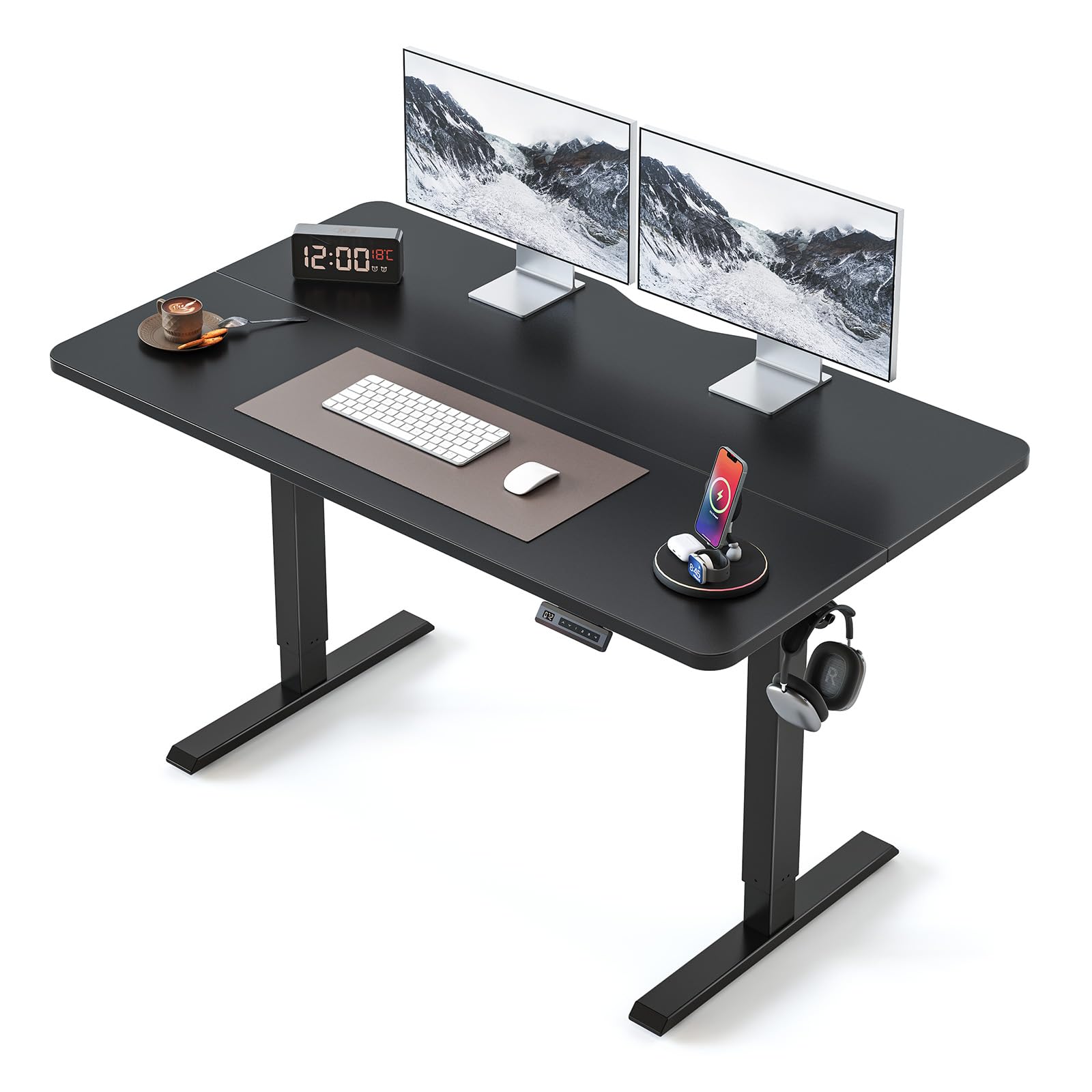 BANTI 48 × 24 Inches Standing Desk, Ergonomic, Electric Height Adjustable, Sit and Stand Up, Computer Office Desk with Splice Board, Black Frame/Black Top Image