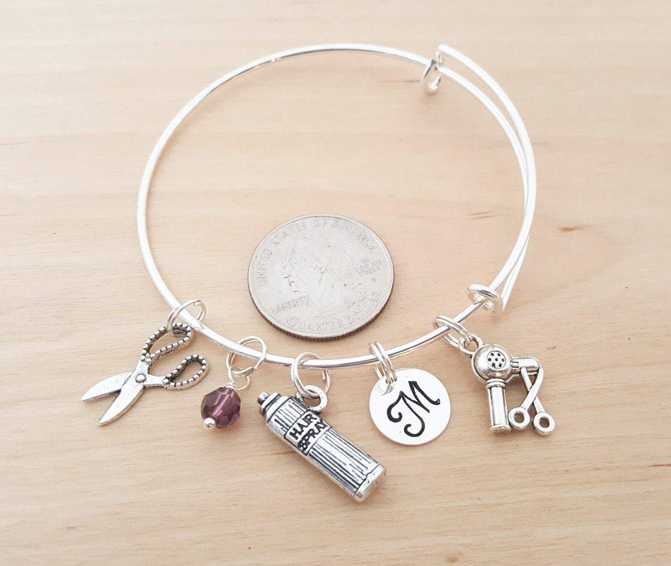 Amazon Com Hair Stylist Personalized Silver Bangle Bracelet