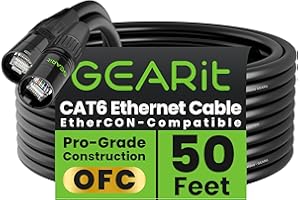 GearIT CAT6 Ethernet Cable, EtherCON-Compatible RJ45 Connectors for Pro Audio, Aluminum Shielded, Oxygen Free Copper - 50 ft.