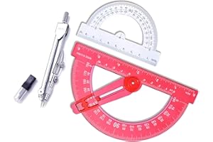 CXP GOOD GOODS Drawing Compass and Plastic Math Protractors 180 Degree,6 Inch Swing Arm Protractor and 4 Inch Small Protractor,3 Piece Student Geometry Math Set