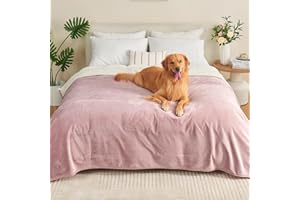Yaning Waterproof Blanket 60"x80" for Adults, Reversible Waterproof Bed Cover for Dogs Cats Pets, Soft Leakproof Blanket for Bed Couch Sofa Furniture Protector, Dusty Pink/Off White