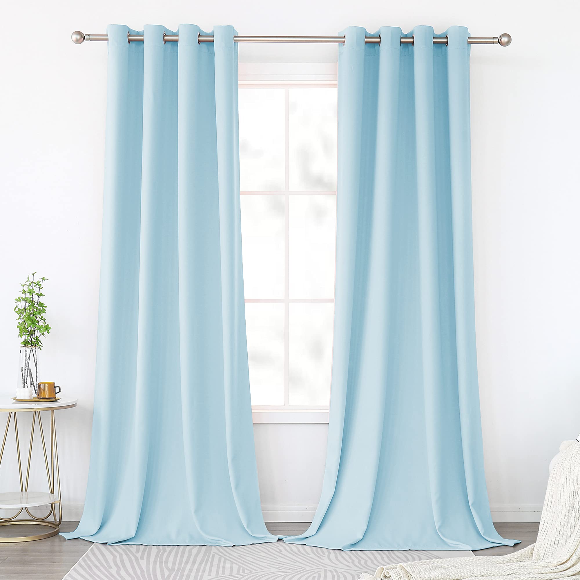 KEQIAOSUOCAI Light Blue Blackout Curtains 108 Inches Long 2 Panels for Living Room - Top Grommet Thermal Insulated Curtains Panels for Bedroom, Sky Blue, 52 x 108 Inch